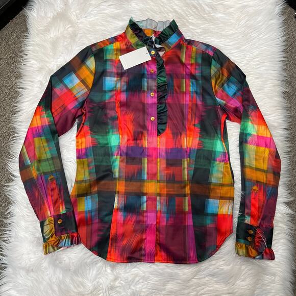 HINSON WU SHIRT ATHENA LONG SLEEVE SATIN FESTIVE PLAIN PRINT SHIRT SIZE 6 - Picture 3 of 8